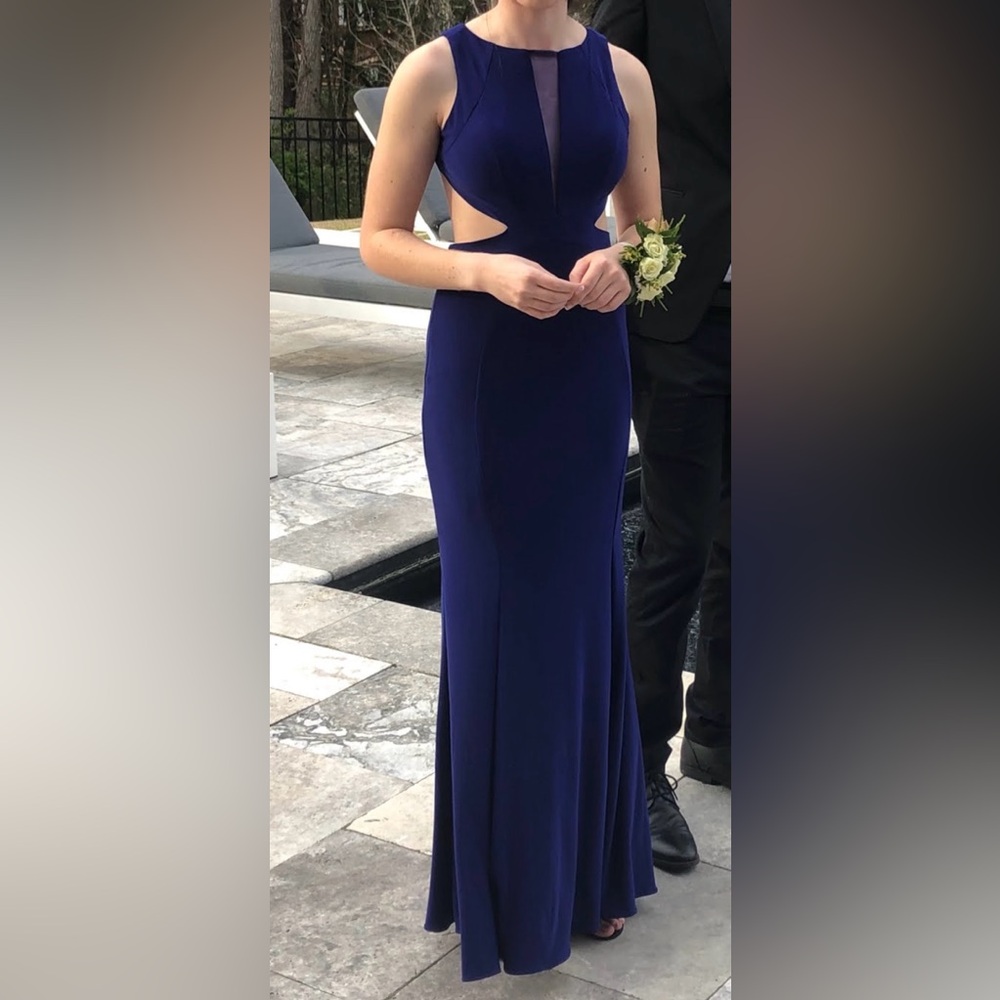 Studio 17 Blue Halter Sheath Prom Dress